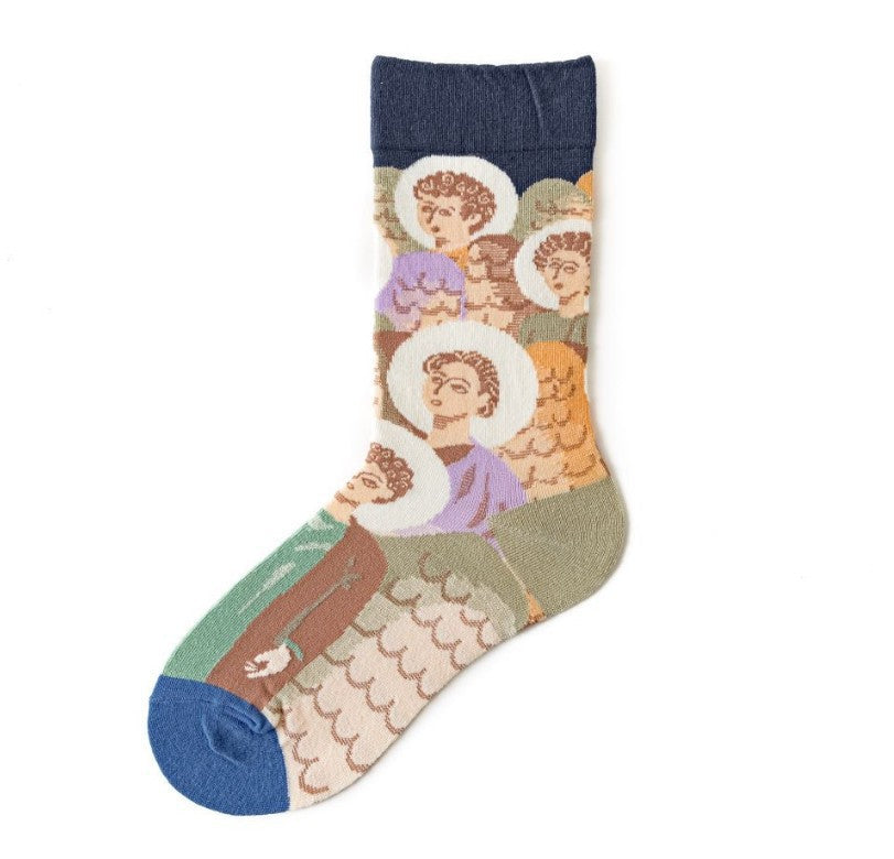 Trendy Mid-calf Length Socks Preppy Style Stockings Artistic Illustration Socks