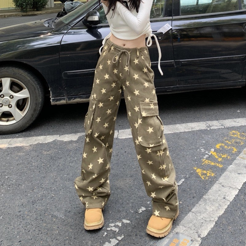 American Vintage Distressed Full Star Yellow Drawstring Trousers