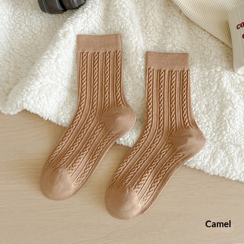 Womens Fleece-Lined Winter Cable-Knit Stockings
