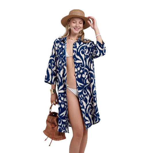 Printed Lapel Single-breasted Cardigan Shirt Dress
