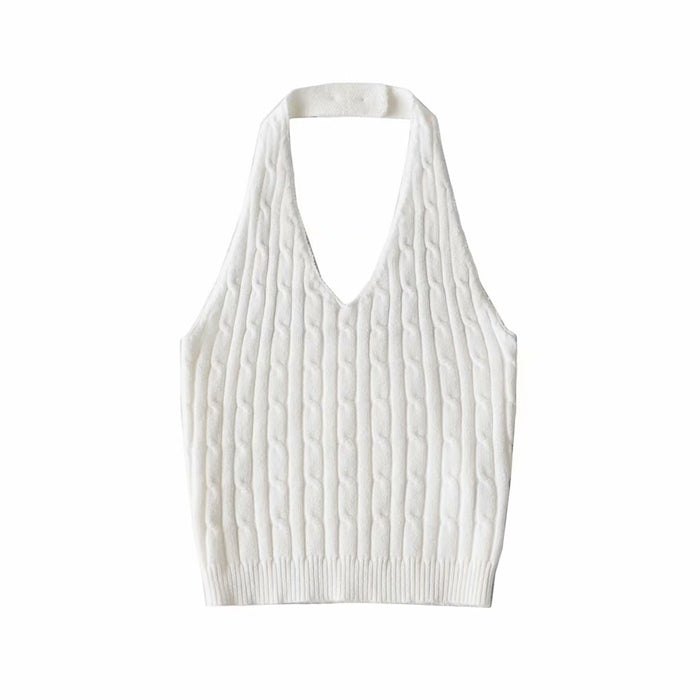 Women's Niche Design V-neck Twist Button Halterneck Vest