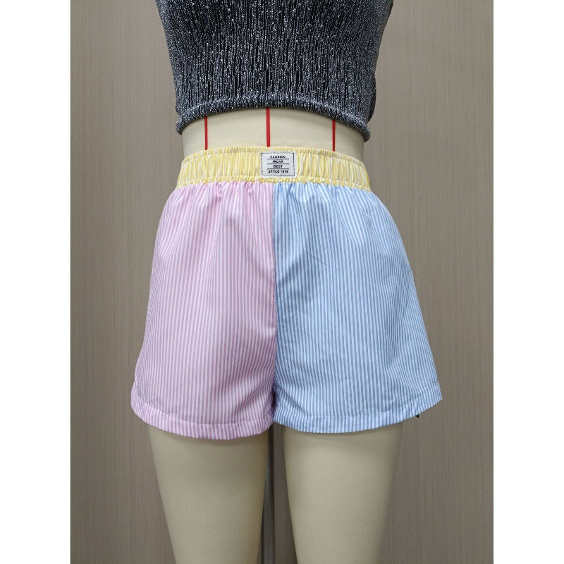 Women's Mixed Color Stripe High Waist Casual Wide Leg Pants