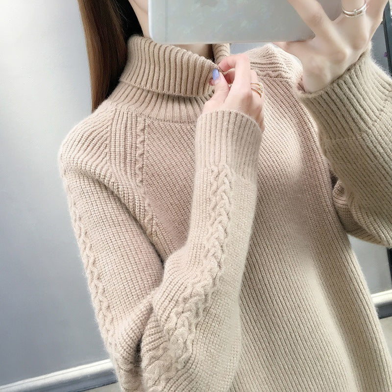 Hemp Pattern High Neck Thickened Keep Warm Inner Match Sweater Knitted Bottoming Shirt Long Sleeve