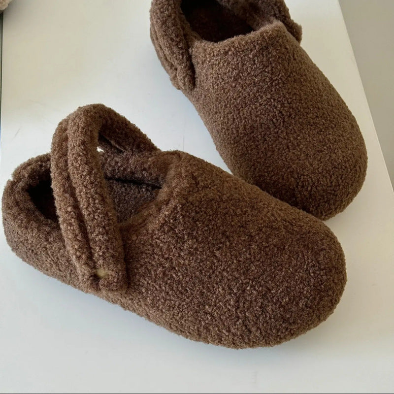 Closed Toe Half Slippers For Women Fleece-lined Thickened Two-way Wear Fluffy Shoes