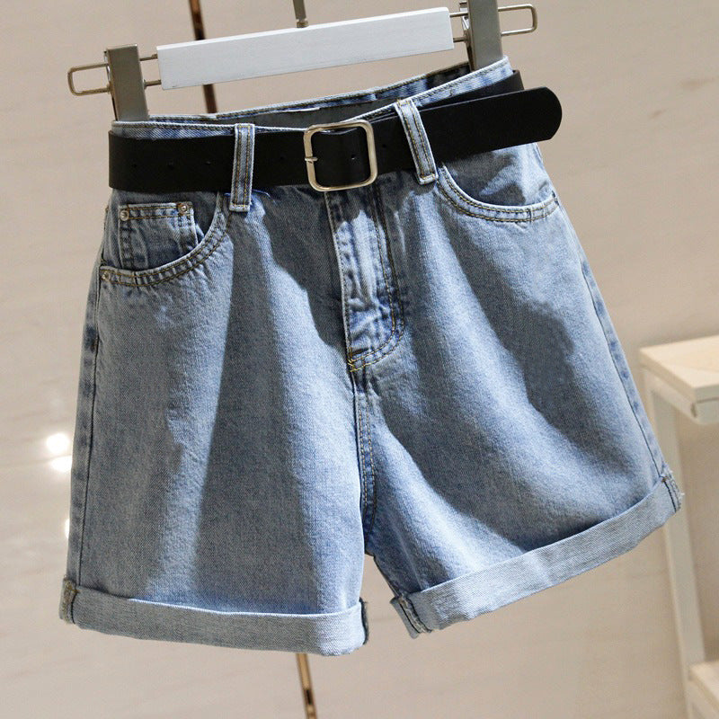 Women's Denim Shorts Summer High Waist Loose Curling
