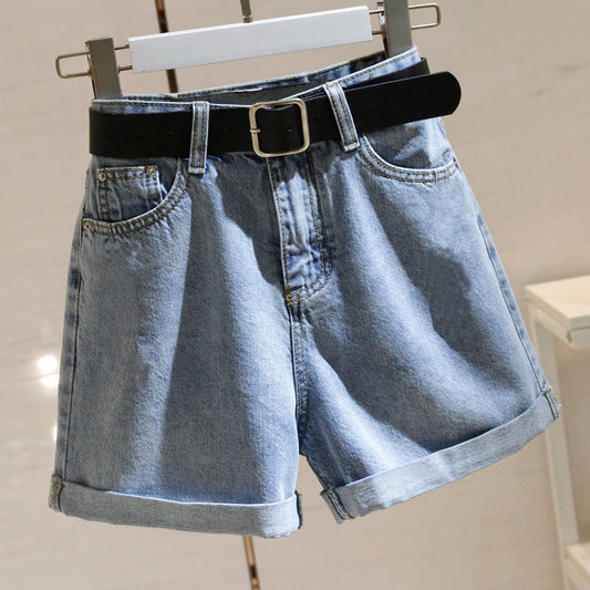 Women's Denim Shorts Summer High Waist Loose Curling