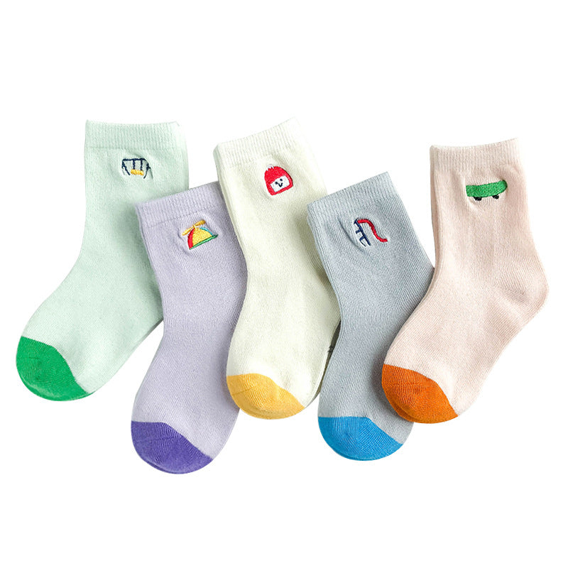 Spring And Autumn Embroidered Striped Socks