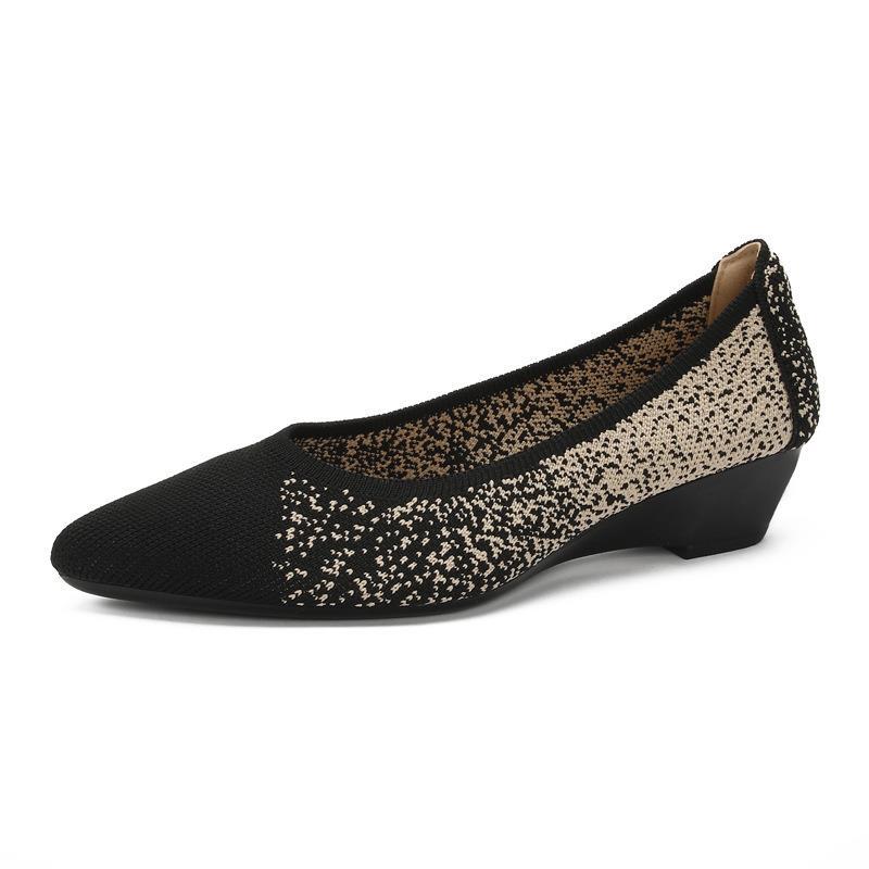 Soft Bottom Woven Pointed Toe Wedge Flyknit Pumps Breathable Flat Women's Shoes