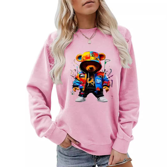 Women's Clothing Heel Wrapped Collar Brushed Hoody Round Neck Cartoon