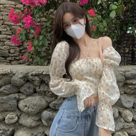 Women's Puff Sleeve Floral Bandeau Top