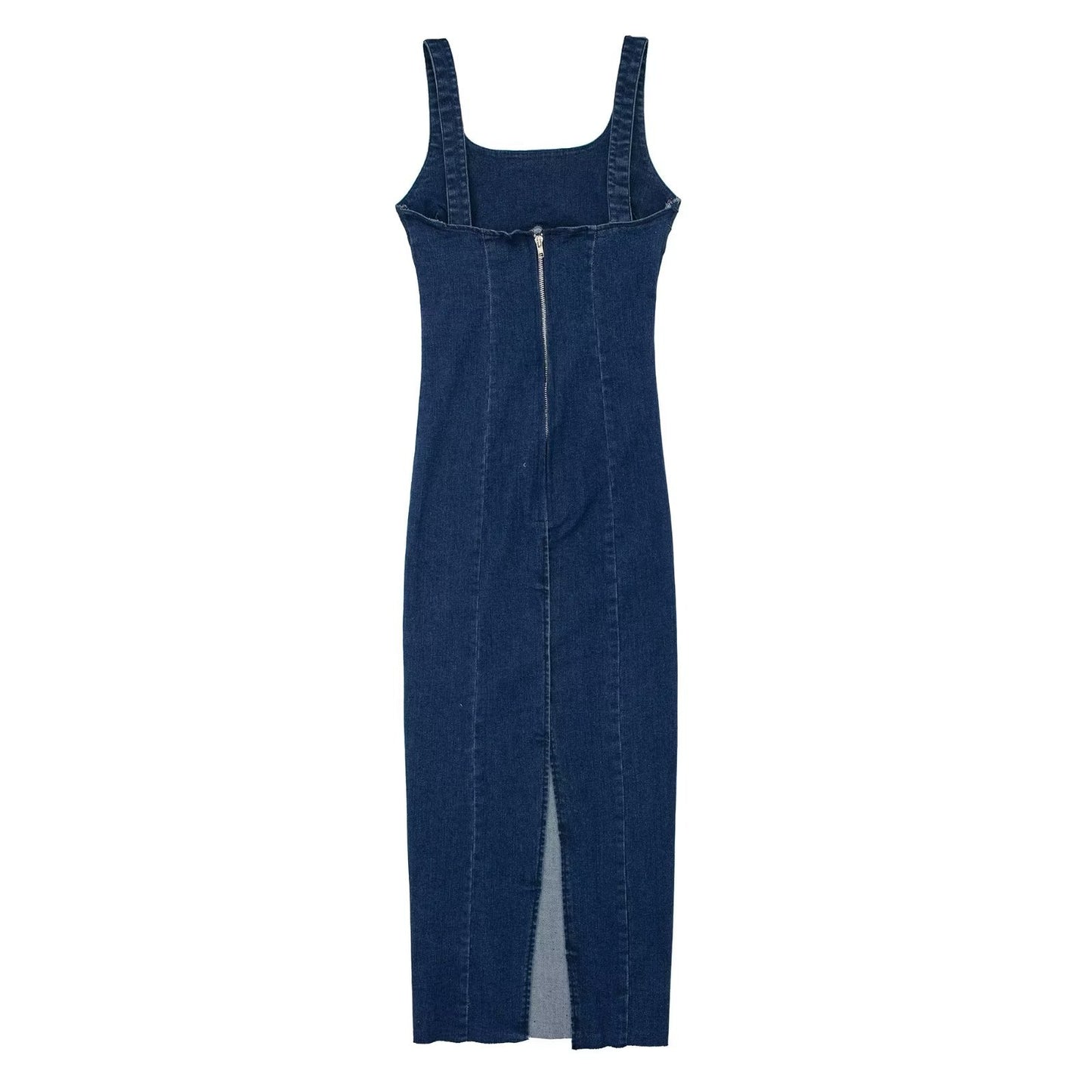 Women's French Style Slim Fit Backless Back Slit Sling Denim Long Dress