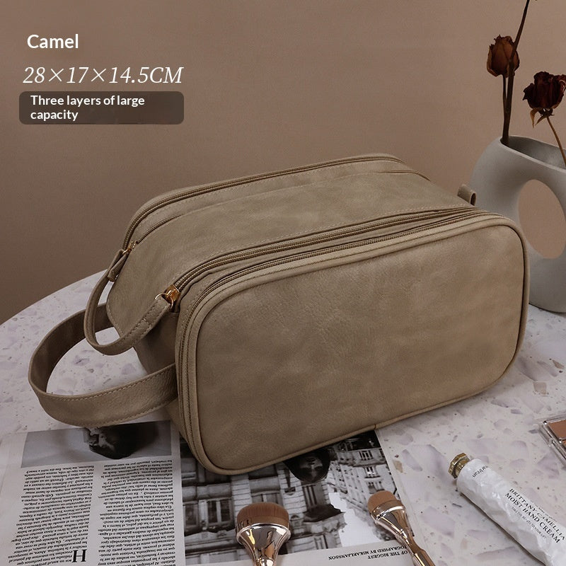 Large-capacity Cosmetic Bag With Dual Zippers