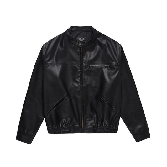 INS American Style Motorcycle Clothing Loose Casual Stand Collar PU Leather Jacket