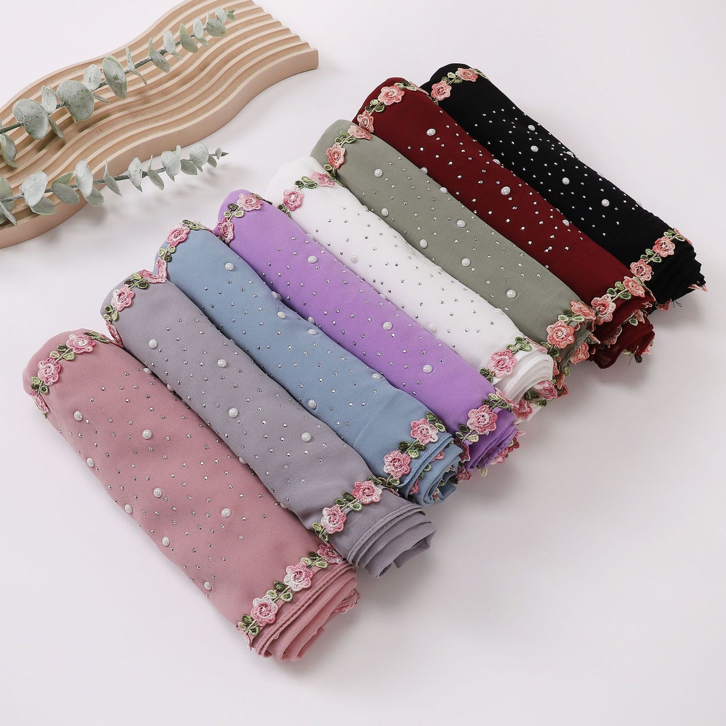 Women's Fashion Personality Pearl Chiffon Headcloth