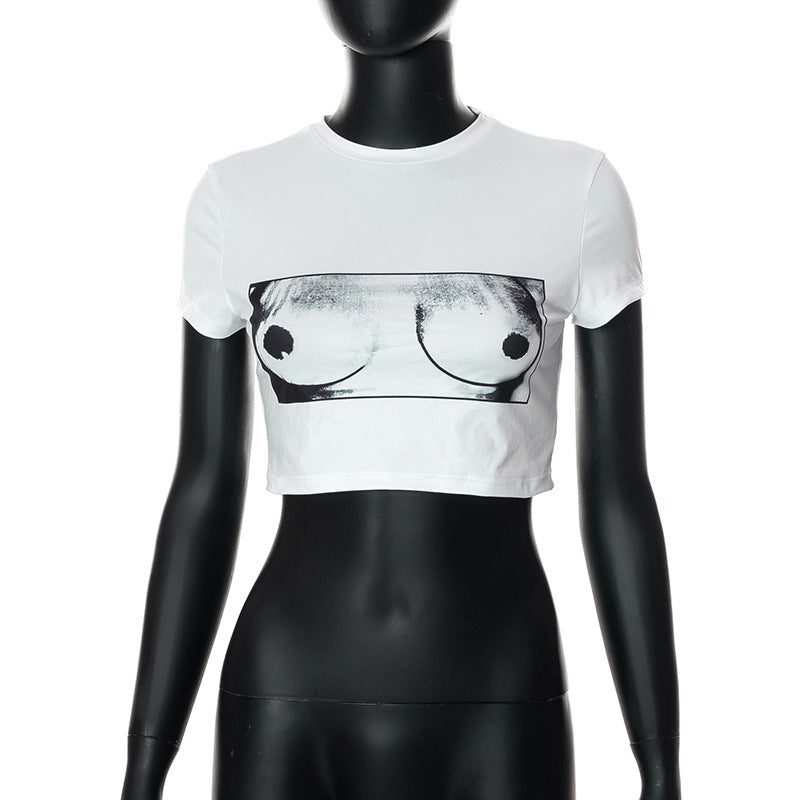 Crew Neck Print Street Versatile Short Sleeve