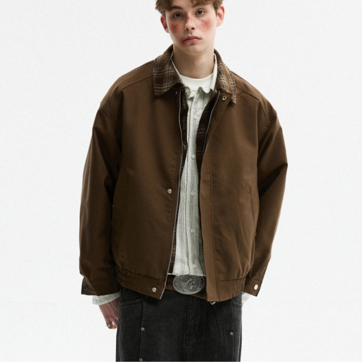 Fake Two-piece Spliced With Autumn Plaid Lapel Jacket