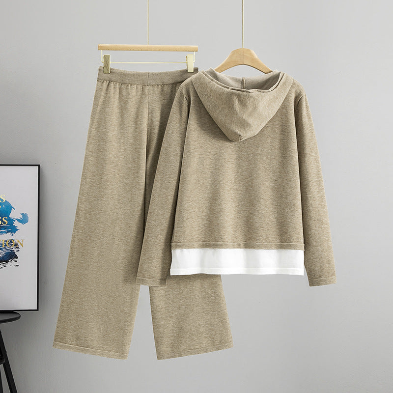 Knitted Sweater And Wide-leg Pants Casual Sportswear Set