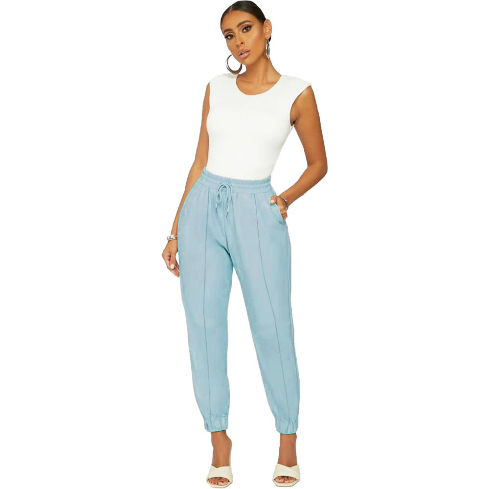 Solid Sexy PU Leather Casual Pants