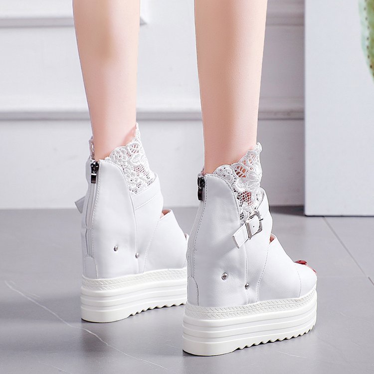 Suede Lace Fish Mouth Platform Wedge Romans