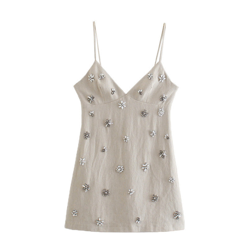 Feng Rhinestone-embellished V-neck Strap Mini Dress