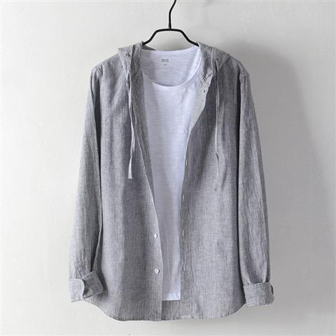 Mens Long Sleeve Shirt A Loose Fitting Striped Hoodie Style Shirt Or Jacket