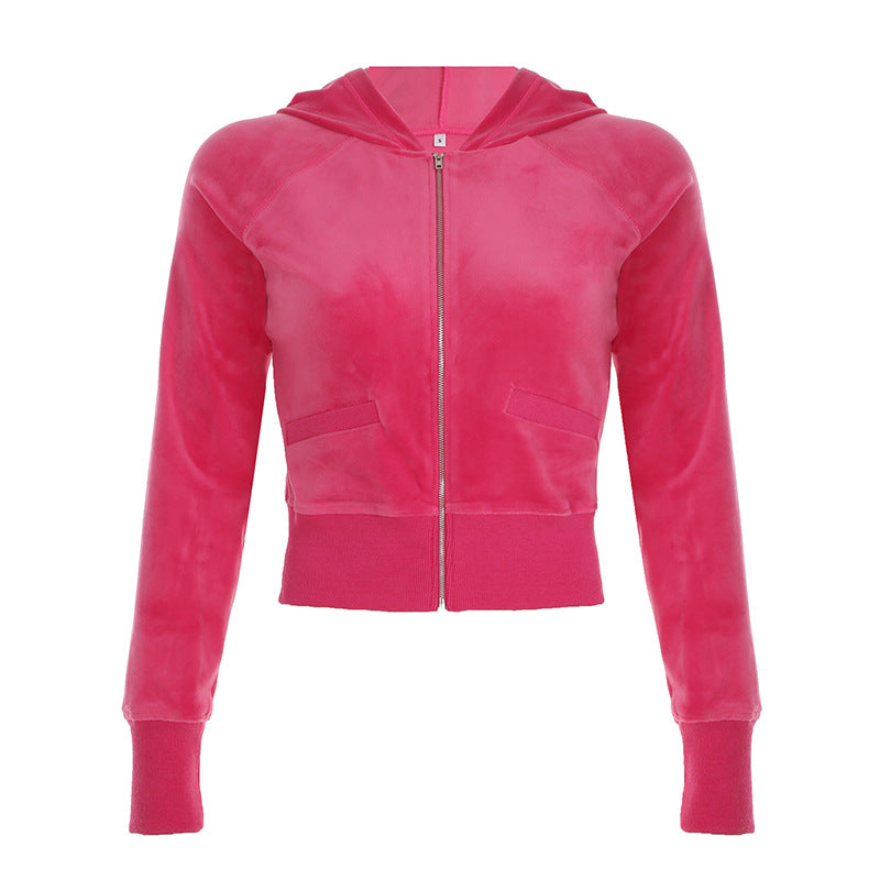 European And American New Suede Hooded Zipper Jacket