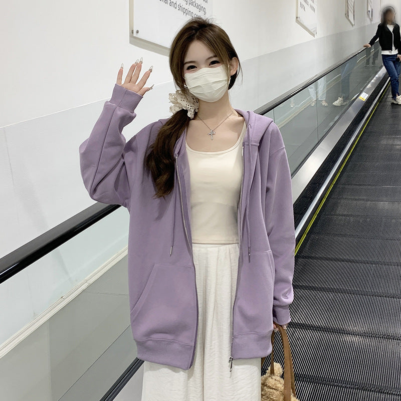 Hooded Loose All-matching Zipper Cardigan Sweater