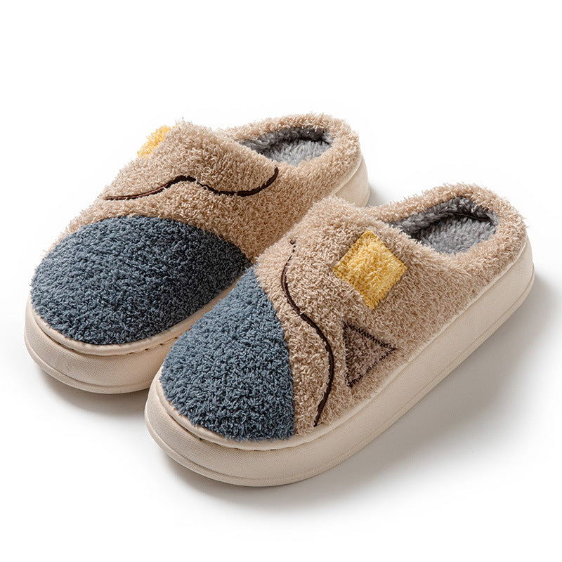 Color Matching Fashion Cotton Home Indoor Comfortable Wear-resistant Plush Warm Outdoor Couple Slippers