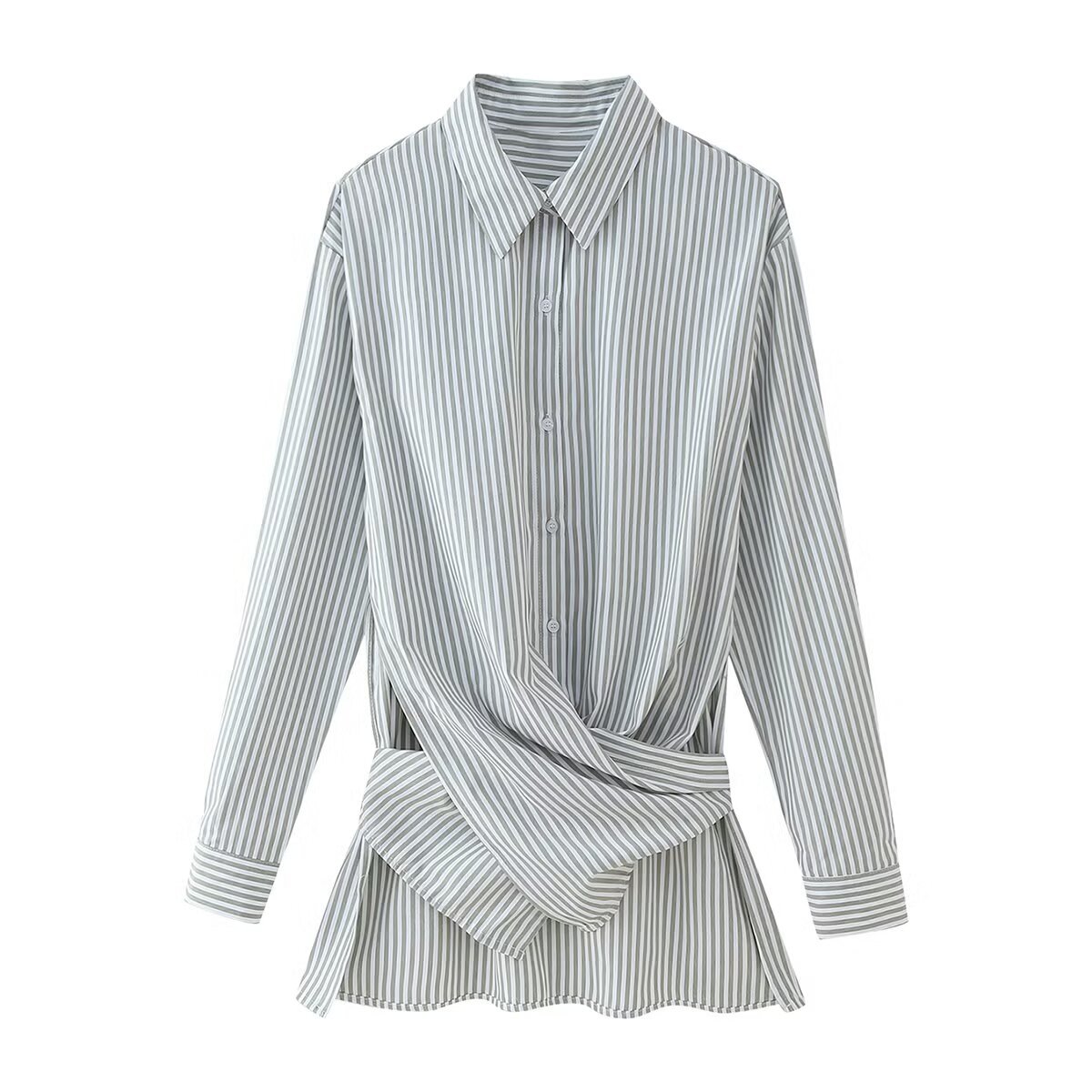 Fashion Loose Striped Lace-up Multi-color Long Sleeve Shirt