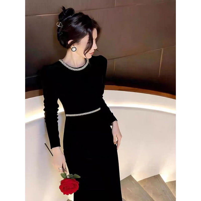 New Elegant And Chic Black Velvet Dress