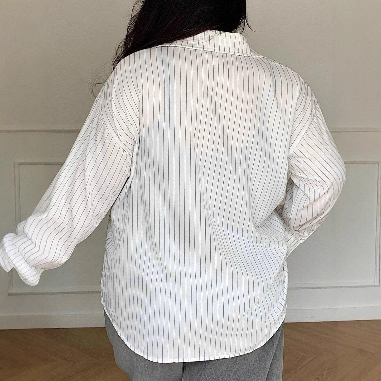 Vertical Stripe Long Sleeve Loose Oversized Shirt