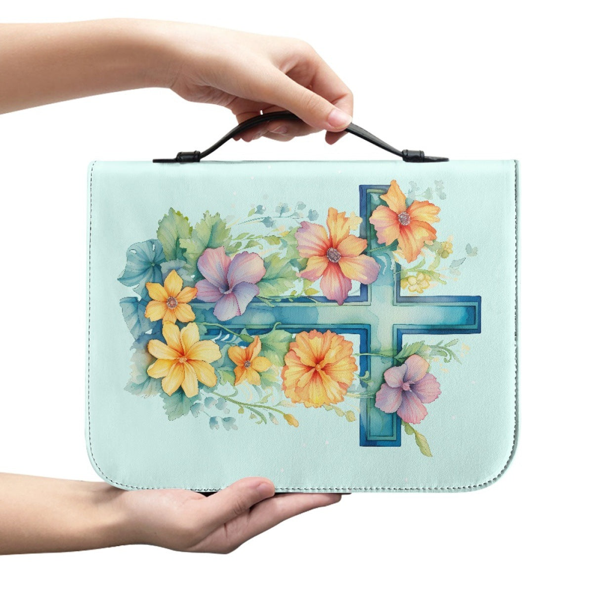 Portable Printing Book Protection Storage Holy Book Cross Sunflower Handbag