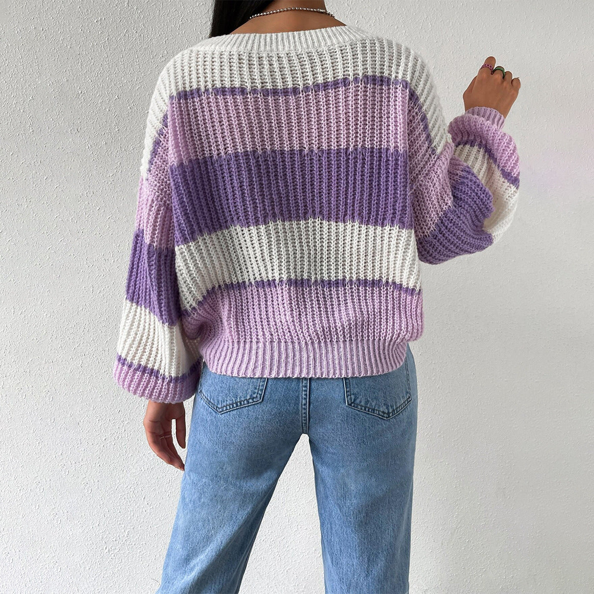 Efterår Og Vinter Langærmet Pullover Kontrastfarve Casual