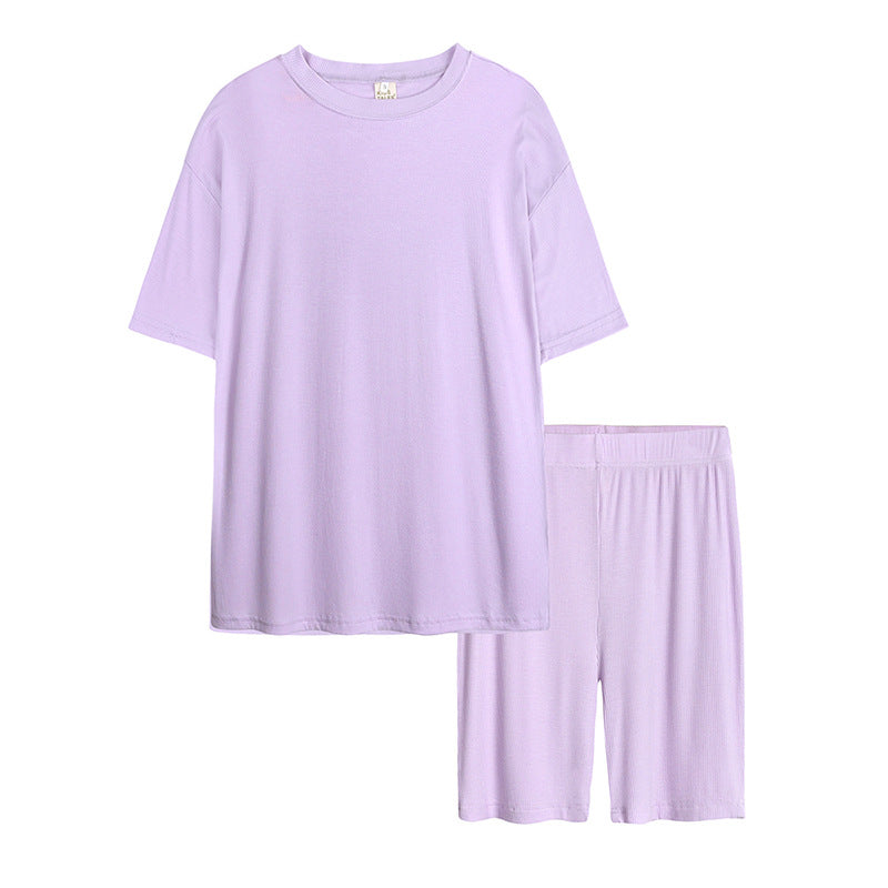 Summer Women's And Women's Solid Color Short-sleeved Tights Two Piece Suit