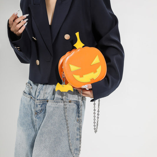 Contrast Color Cartoon Funny Pumpkin Crossbody Shoulder Bag
