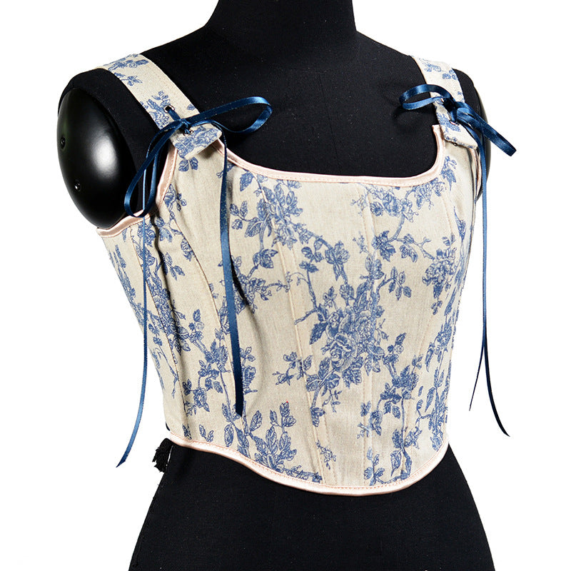 Fransk Orchid Print Stroptop Korset Crop Top