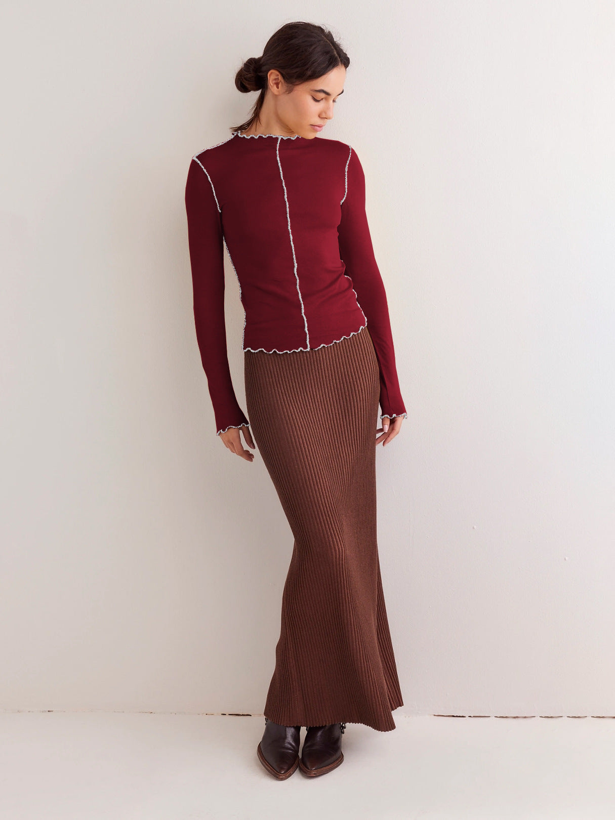 Contrast Color Slim Fit All-match Bottoming Shirt