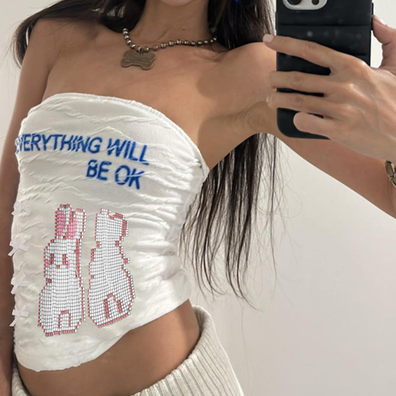 Women's Hot Girl Backless Slim Fit Printed Bow Vest