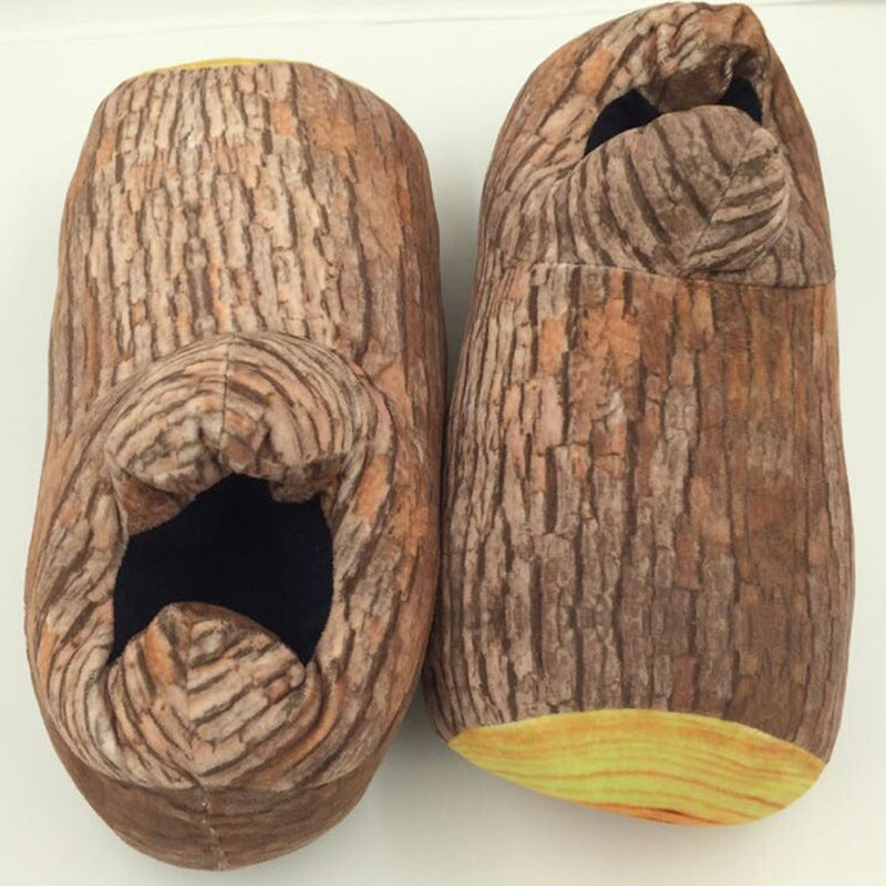 Creative Simulation Wood Grain Cotton Slippers Winter Couple Keep Warm