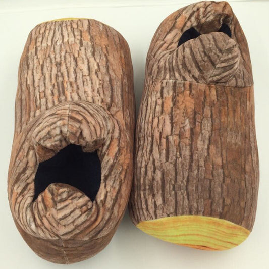 Creative Simulation Wood Grain Cotton Slippers Winter Couple Keep Warm