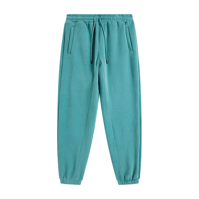 Plus Fleece Clean Color Pinched Foot Drawstring Sweatpants