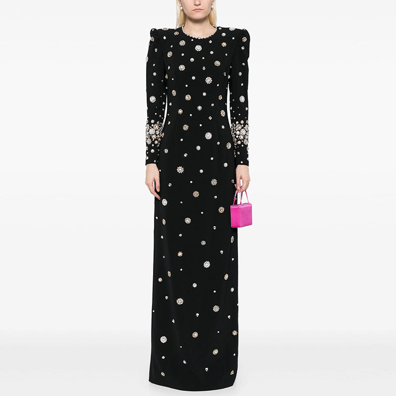 Heavy-duty Beaded And Diamond-embellished Slim-fit Maxi Dress