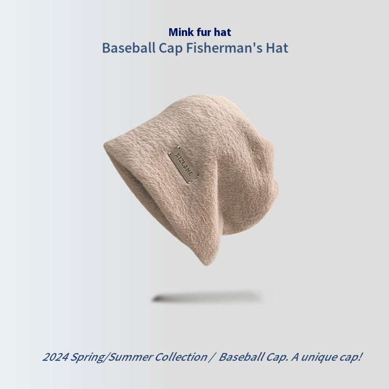Simple Mink Fur Pile Heap Cap Big Head Circumference Makes Face Look Smaller