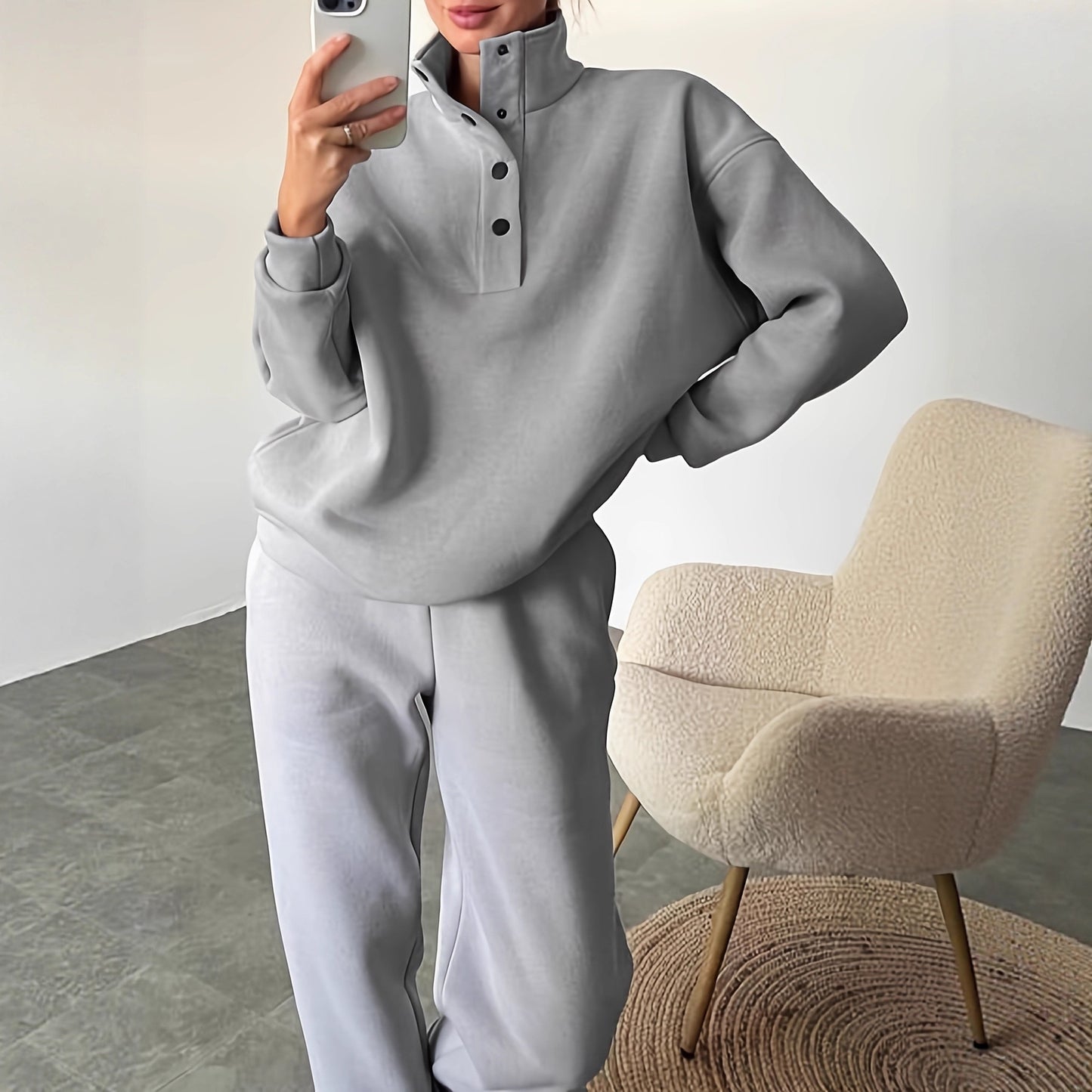 New Women's Fashion Button Collar Two-piece Set