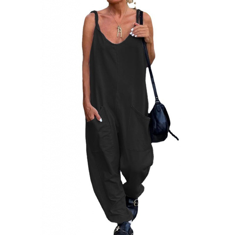 Women's Minimalist Solid Color Casual Jumpsuit