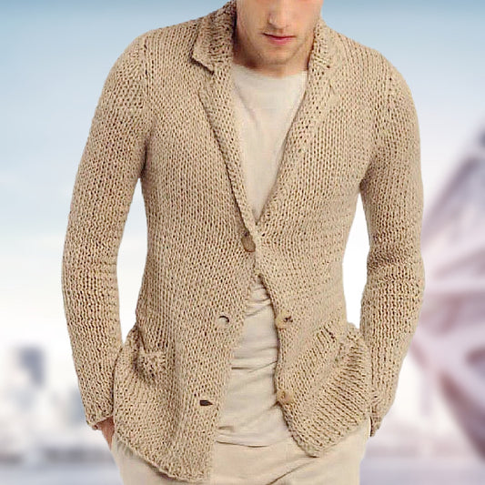 Moderigtig skræddersyet cardigan-sweater med mellemkrave og lange ærmer