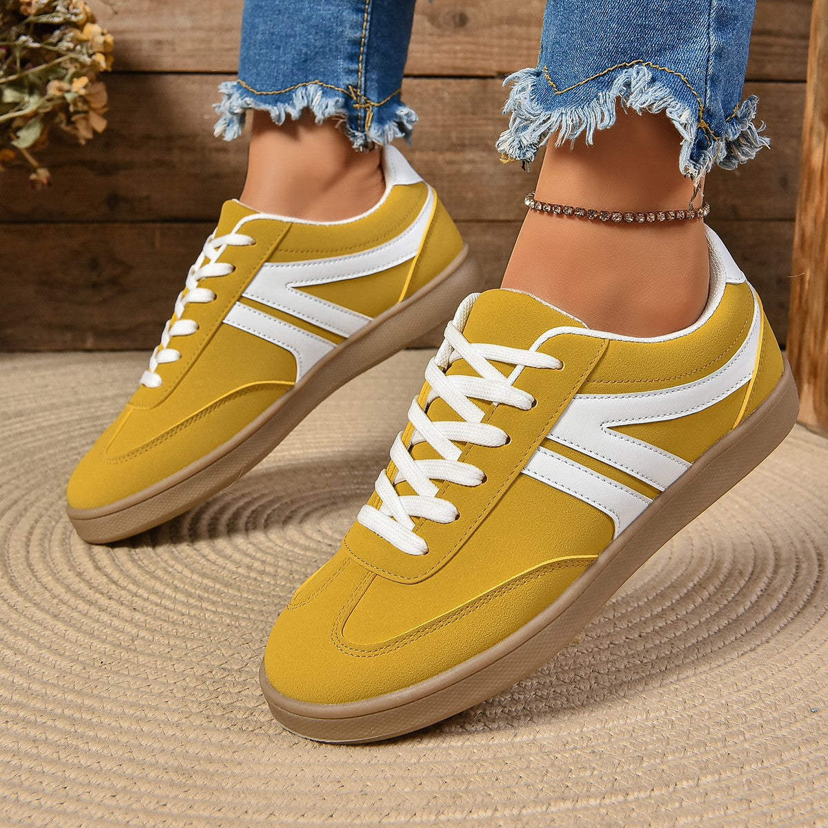 Snøreflade sko med rund tå Mode Sport Slip-on Hverdagssko til kvinder