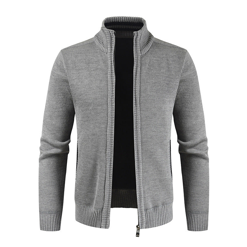 Autumn New Men's Cardigan Coat Casual Stand Collar Solid Color Men's Knitwear