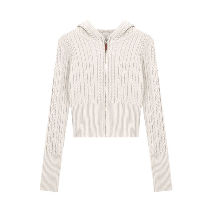 Soft Textured Knitted Hoodie With A Lazy Korean-style Zip-up Design