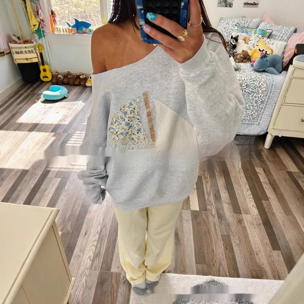 Kvinders Patch Off-shoulder To-vejs Pullover Sweater
